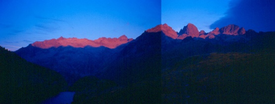 Panorama visto dal rifugio Ventosa, all'alba.